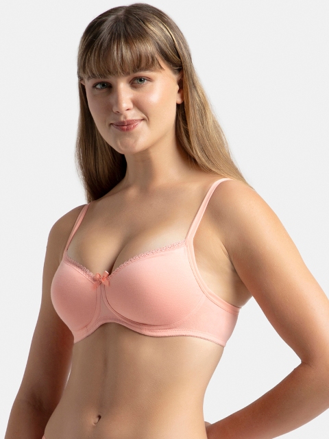 Jockey Wirefree Padded Plus Size Cotton Medium Coverage Tshirt Bra with Lace Styling -1723 - Image 2
