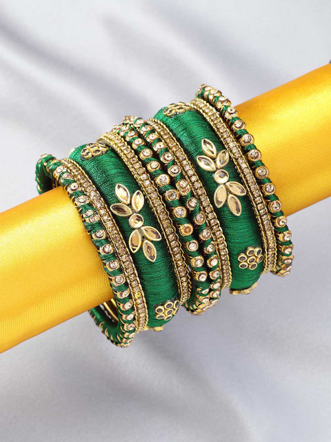 Peora Green & Gold-Toned Silk Thread Bridal Wedding Chuda Bangle Set