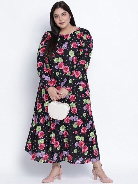 Oxolloxo Plus Size Black & Pink Floral Crepe Maxi Dress - Image 7
