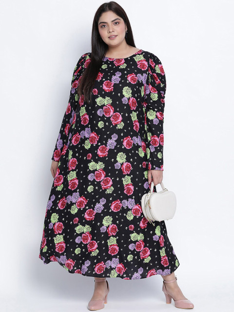 Oxolloxo Plus Size Black & Pink Floral Crepe Maxi Dress - Image 6