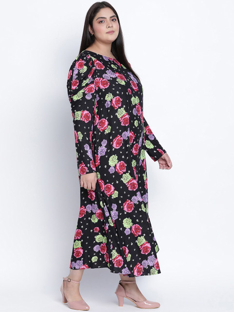 Oxolloxo Plus Size Black & Pink Floral Crepe Maxi Dress - Image 3