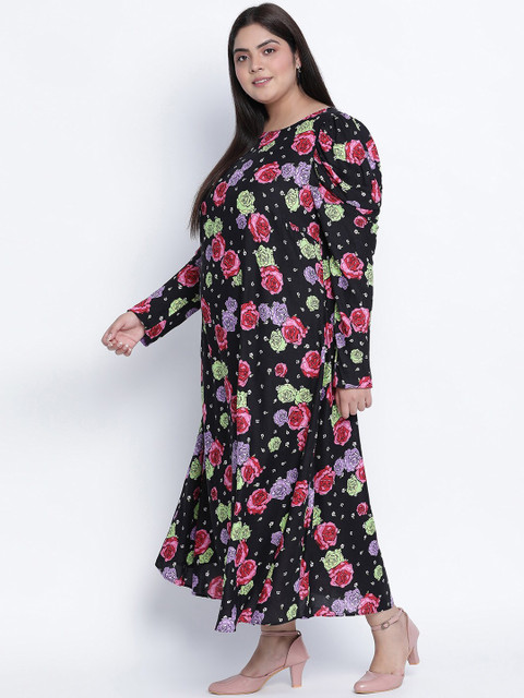 Oxolloxo Plus Size Black & Pink Floral Crepe Maxi Dress - Image 4