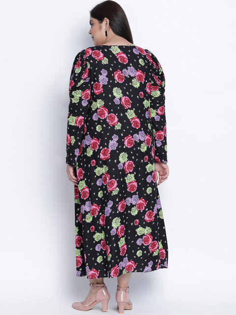 Oxolloxo Plus Size Black & Pink Floral Crepe Maxi Dress - Image 5