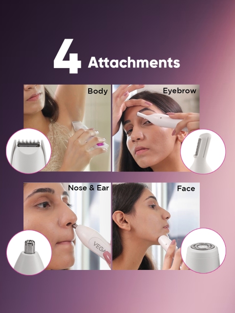 VEGA Women Feather Touch 4-In-1 Trimmer for Trimming Eyebrows Face & Bikini Area - Image 3