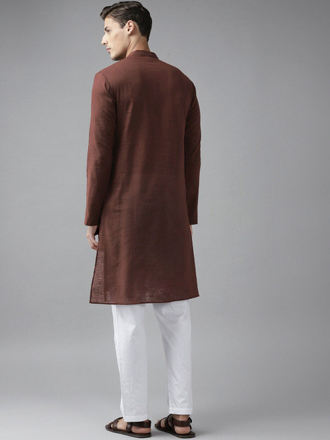 See Designs Men Brown Solid Thread Work Kurta - Image 4