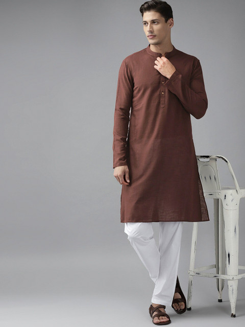 See Designs Men Brown Solid Thread Work Kurta - Image 5