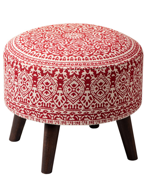nestroots Red Set of 2 Round Foam Cushioned Cotton Pouffy Storage Ottoman - Image 4