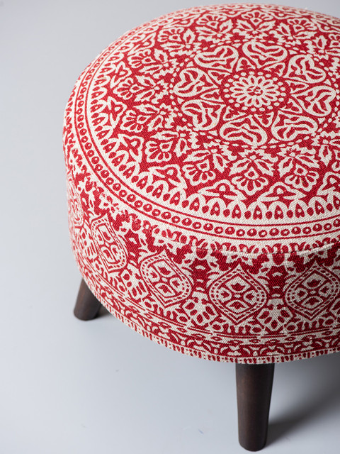 nestroots Red Set of 2 Round Foam Cushioned Cotton Pouffy Storage Ottoman - Image 3