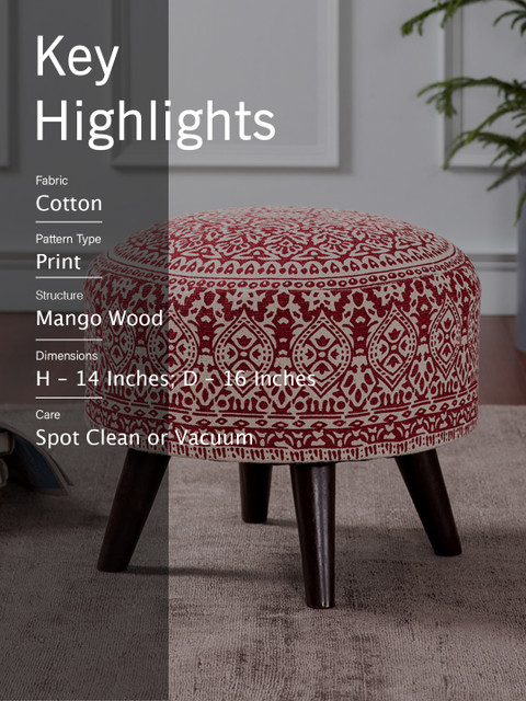 nestroots Red Set of 2 Round Foam Cushioned Cotton Pouffy Storage Ottoman - Image 7