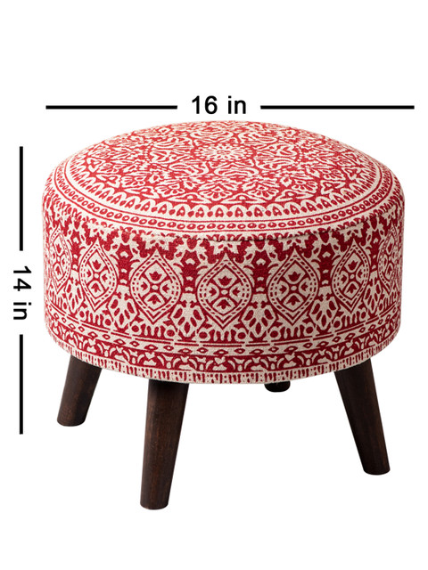 nestroots Red Set of 2 Round Foam Cushioned Cotton Pouffy Storage Ottoman - Image 6