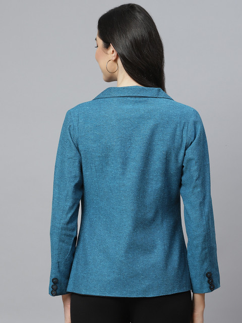 Cottinfab Women Blue Solid Single Breasted Blazer - Image 4
