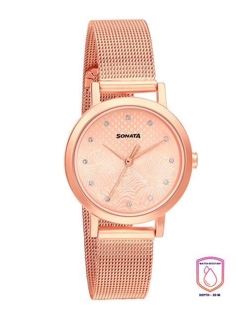 Sonata Linnea Quartz Analog With Rose Gold Dial Watch For Women - Nr8174wm02