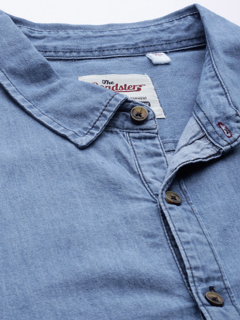 The Roadster Lifestyle Co Men Blue Solid Pure Cotton Denim Casual Shirt - Image 2