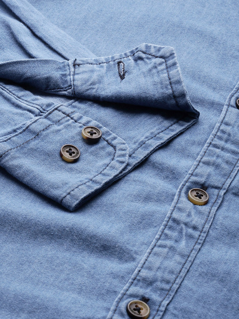 The Roadster Lifestyle Co Men Blue Solid Pure Cotton Denim Casual Shirt - Image 3