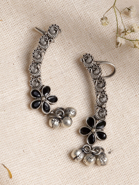 TEEJH Silver-Plated Contemporary Ear Cuff Earrings