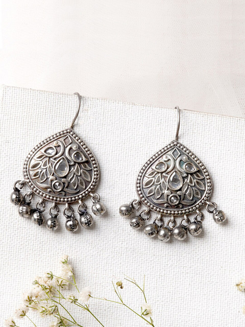 TEEJH Silver-Plated Contemporary Jhumkas Earrings