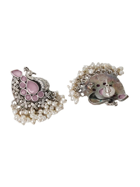TEEJH Silver-Plated Peacock Shaped Studs Earrings - Image 3
