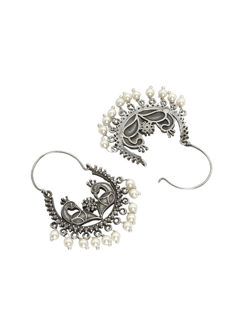 TEEJH Silver-Plated & White Contemporary Chandbalis Earrings - Image 3
