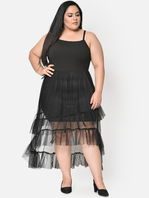 wild U Women Plus Size Black Net Midi Dress