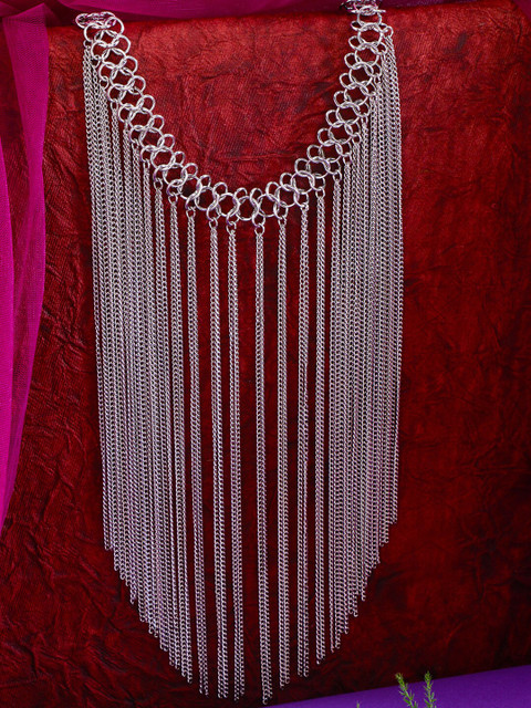 Yellow Chimes Silver-Toned Long Drop Chain Choker Necklace