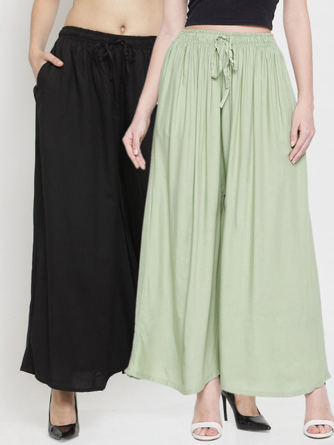 Clora Creation Women Pack Of 2 Solid Flared Palazzo