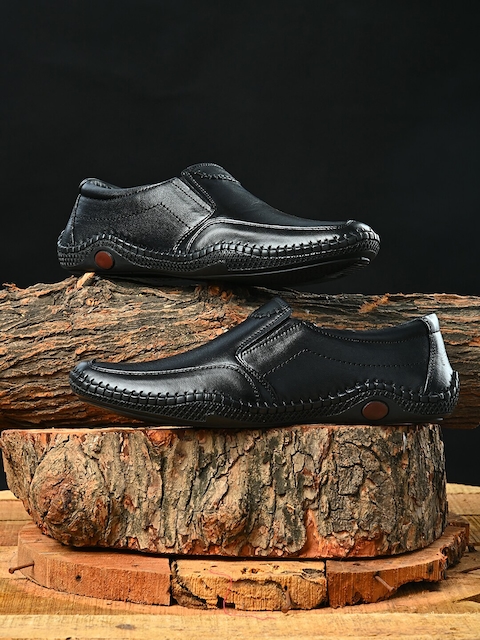 Mactree Men Black Solid Leather Formal Loafers
