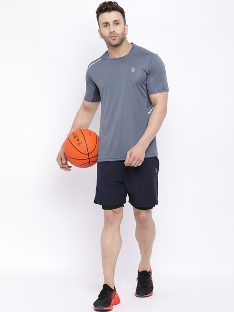 CHKOKKO Men Navy Blue Solid Running Regular Shorts - Image 4