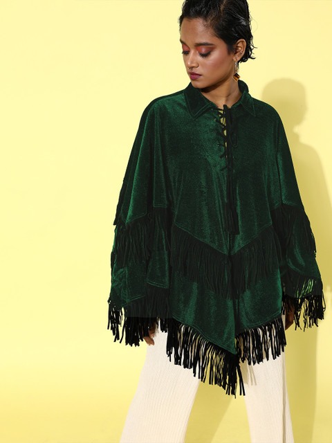 QUIERO Women Gorgeous Green Solid Poncho Shrug