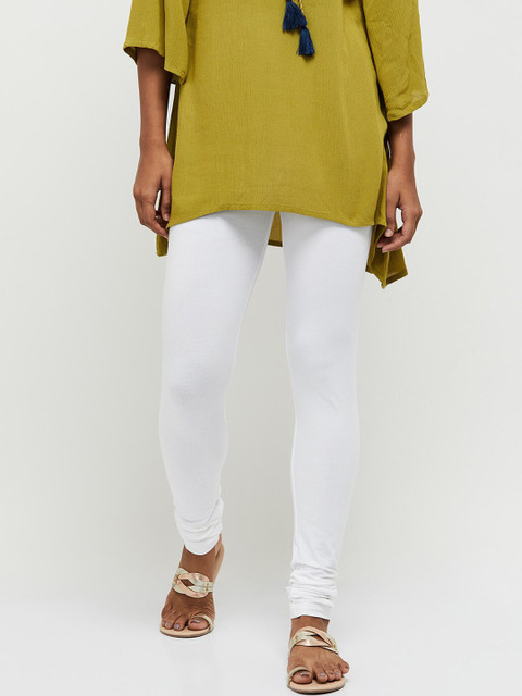 max Women White Solid Slim-Fit Leggings