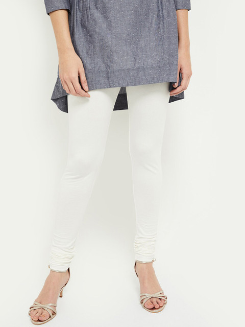 max Women Off-White Solid Leggings