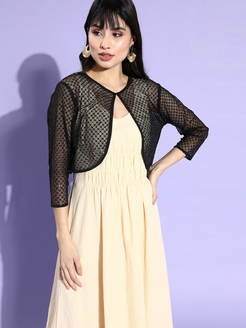 Style Quotient Women Stylish Black Self-Design Bling and Sparkly Shrug