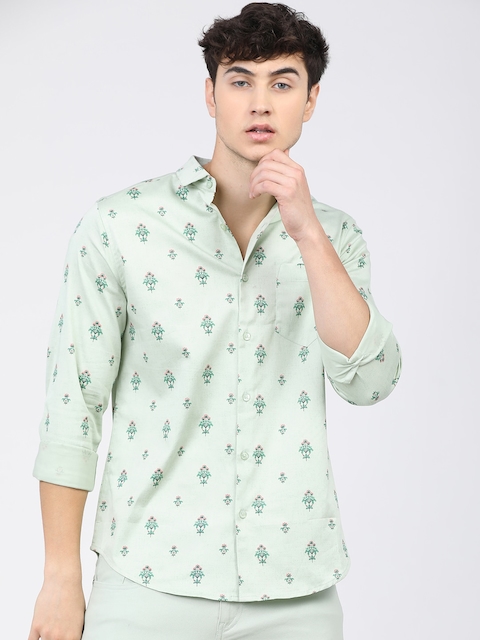 HIGHLANDER Men Green Slim Fit Opaque Printed Casual Shirt