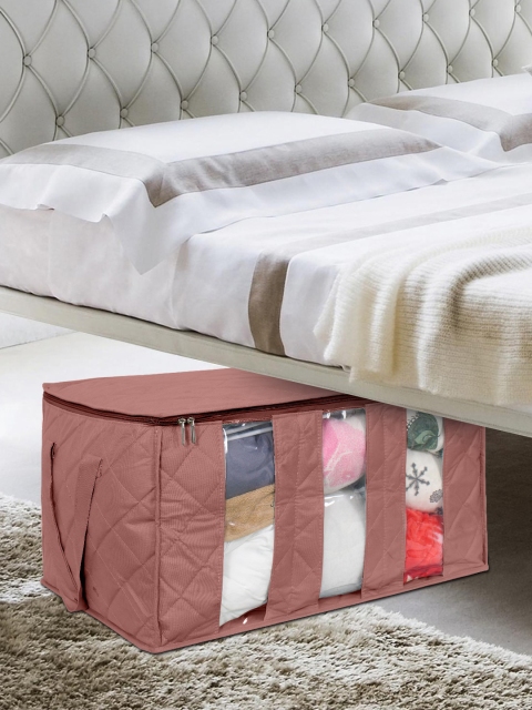 prettykrafts Set Of 2 Brown Solid Underbed Storage Box Clothing Organizer with 3 Partitions - Image 3