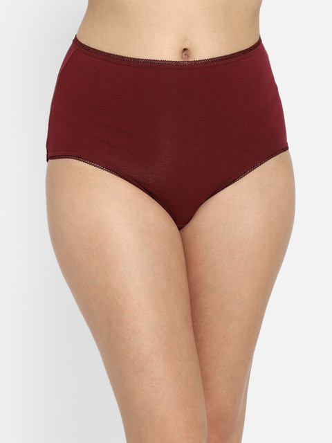 Clovia Women Maroon Solid Cotton Hipster Briefs