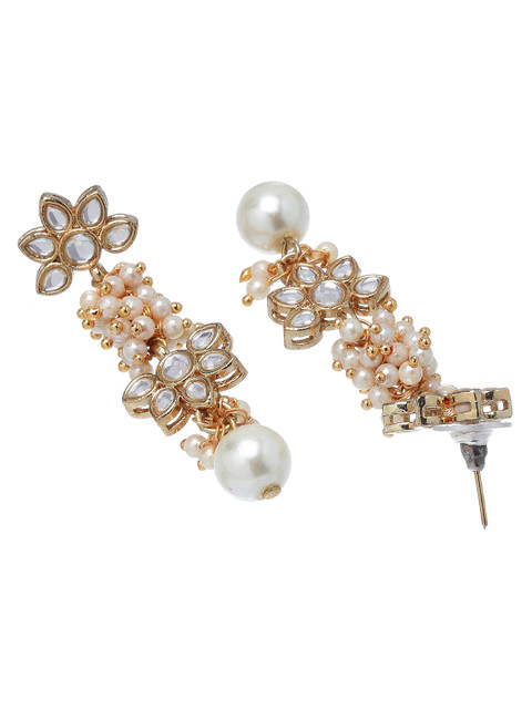 KARATCART Gold-Toned & White Floral Drop Earrings - Image 4