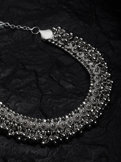 Shining Diva Women Silver-Toned Oxidised Necklace with Chains - Image 6