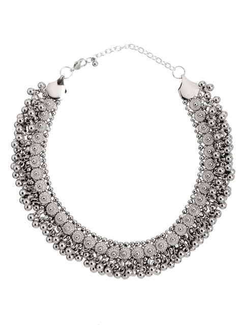 Shining Diva Women Silver-Toned Oxidised Necklace with Chains - Image 2