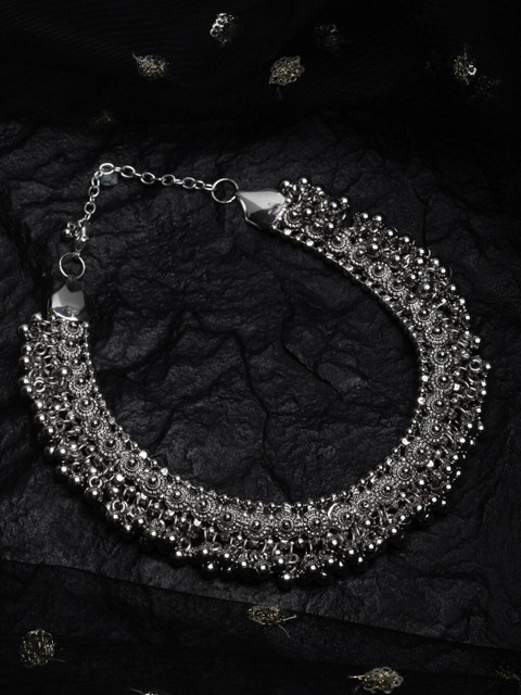 Shining Diva Women Silver-Toned Oxidised Necklace with Chains - Image 7