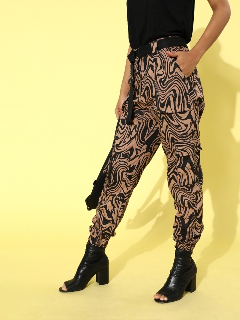 STREET 9 Women Classy Beige Abstract Cargo Trousers
