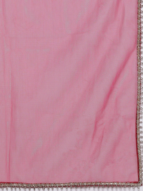 Indo Era Women Alina Cut Striped High Slit Thread Work Liva Kurta With Trousers & Dupatta - Image 4