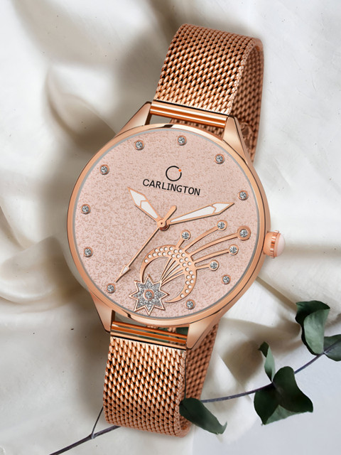 CARLINGTON Women Rose Gold-Toned Bracelet Style Analogue Watch Carlington CT2020 RoseGold