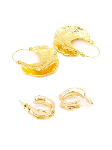 Yellow Chimes Set of 2 Gold-Plated Contemporary Hoop Earrings - Image 4