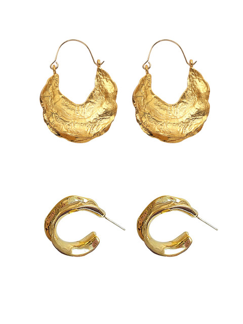Yellow Chimes Set of 2 Gold-Plated Contemporary Hoop Earrings - Image 2