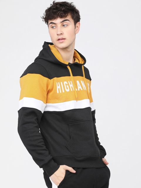 HIGHLANDER Men Black Colourblocked Hooded Sweatshirt - Image 3