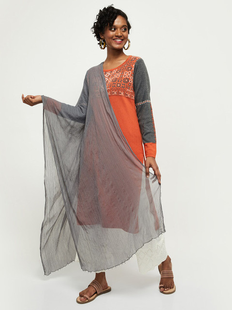 max Grey Solid Dupatta