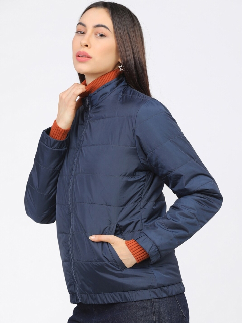 Tokyo Talkies Women Navy Blue Padded Jacket - Image 4