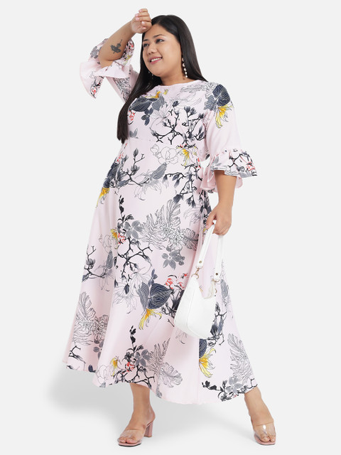 Indietoga Plus Size Pink Floral Crepe Maxi Dress - Image 7