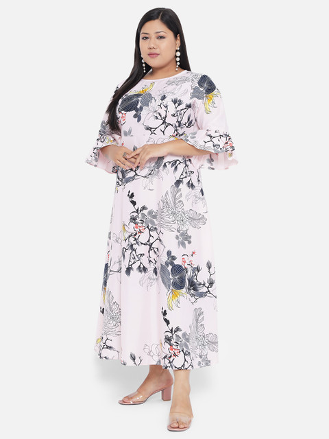 Indietoga Plus Size Pink Floral Crepe Maxi Dress - Image 3