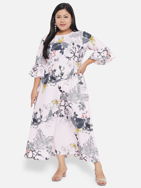 Indietoga Plus Size Pink Floral Crepe Maxi Dress - Image 6