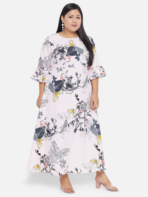 Indietoga Plus Size Pink Floral Crepe Maxi Dress - Image 4